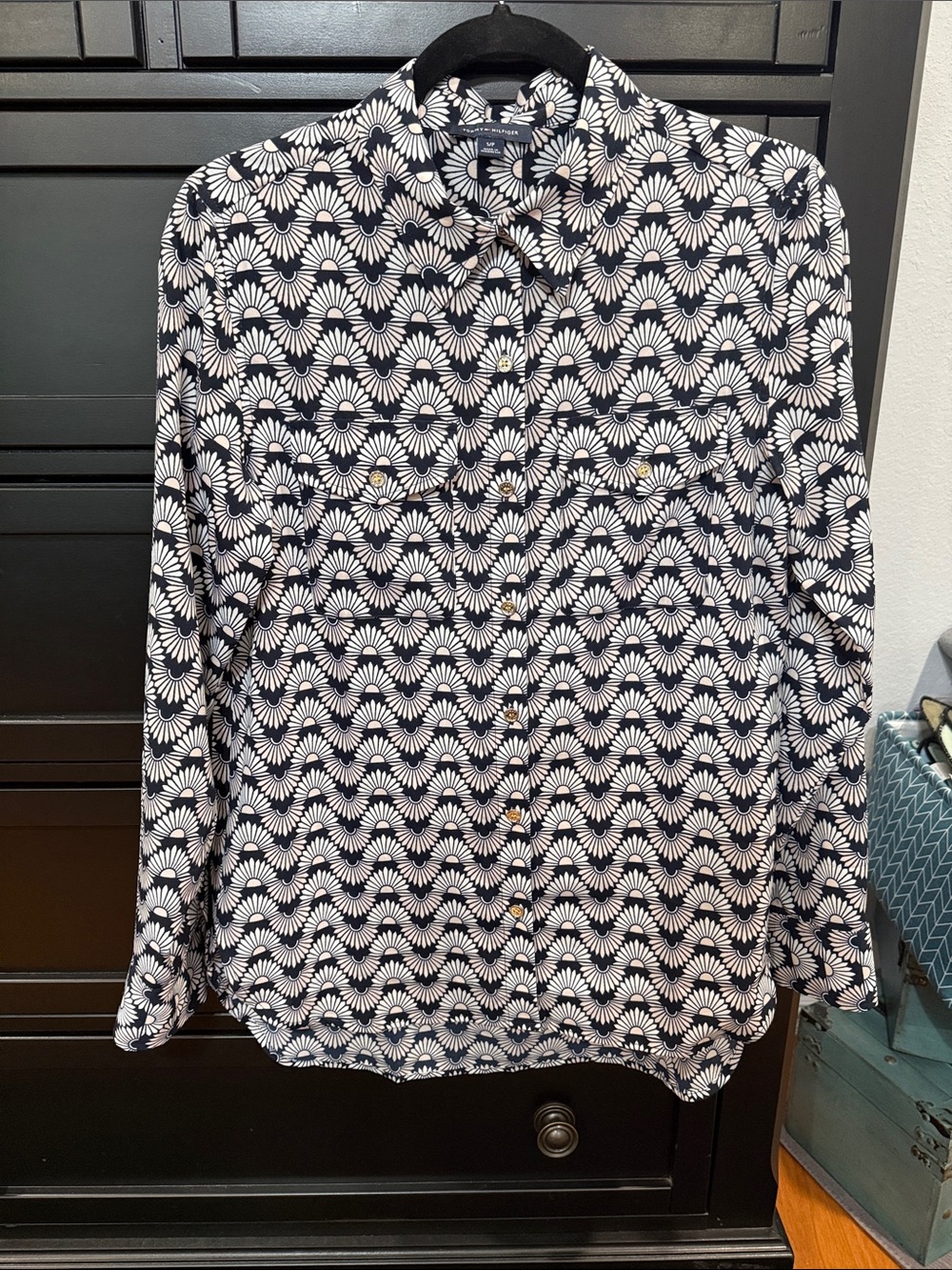 Tommy Hilfiger Navy and White Daisy-Print Button Front Shirt
